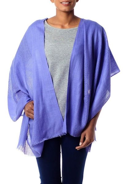 Alternate image for Hand Loomed 100 Wool Periwinkle Blue Wrap for Women Periwinkle Allure