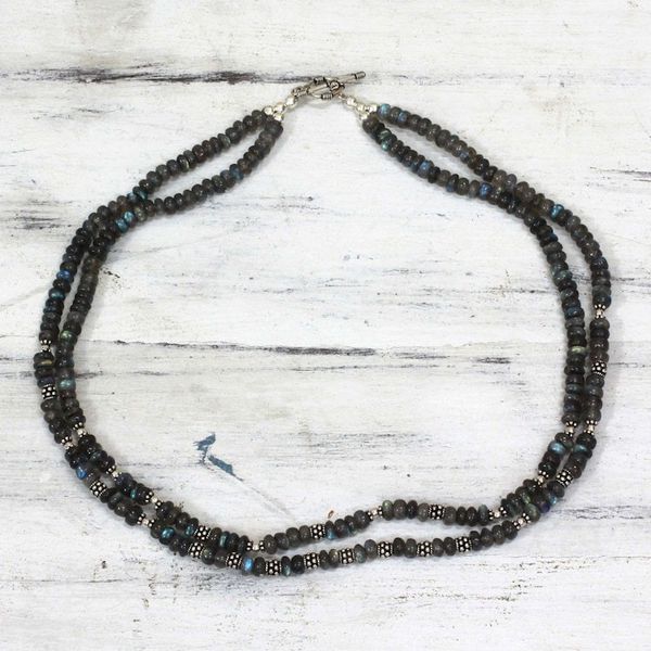 Alternate image for Sterling Silver Labradorite Necklace Handmade in India Misty Dawn