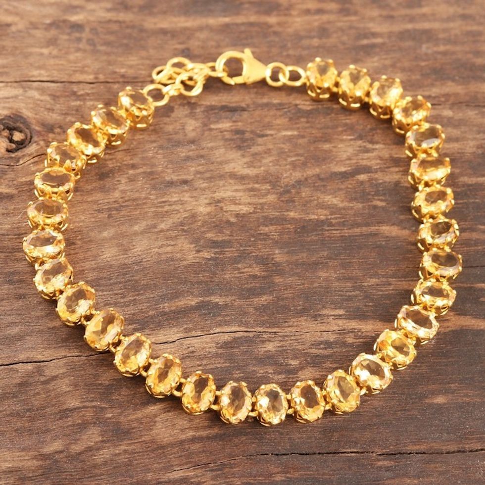 Indian Gold-Plated Citrine Tennis Bracelet 'Sun Garland'