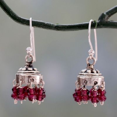 Alternate image for Jhumki Style Earrings with Sterling Silver and Garnets Traditional Grace