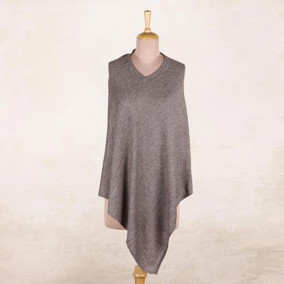 Alternate image for Indian Cashmere Wool Knitted Dark Taupe Poncho Dark Taupe Warmth