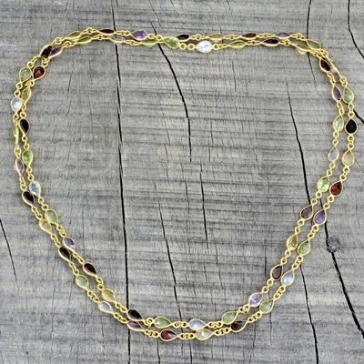 Alternate image for Hand Crafted Gold Plated Multigem Link Necklace from India Gemstone Romance