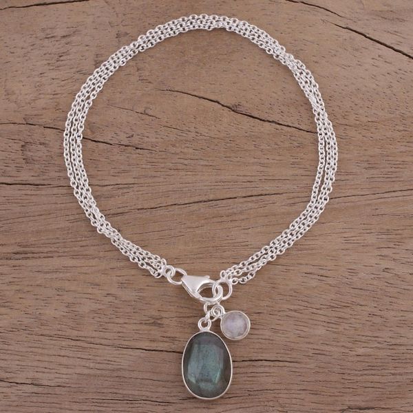 Alternate image for Labradorite and Rainbow Moonstone Charm Bracelet from India Twinkling Harmony