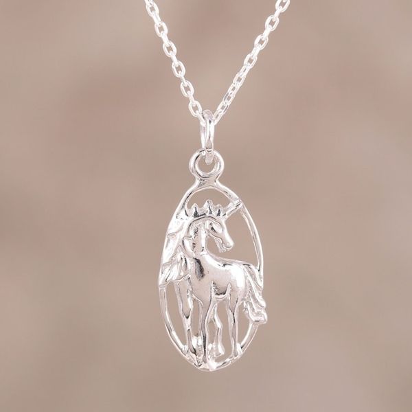 Alternate image for Sterling Silver Horse Pendant Necklace from India Gleaming Horse