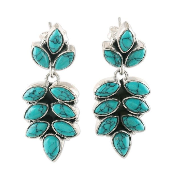 Alternate image for Sterling Silver Leaf Motif Dangle Earrings Cascading Leaves