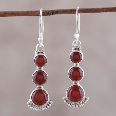 Alternate image for Round Carnelian and Sterling Silver Dangle Earrings Triple Gleam