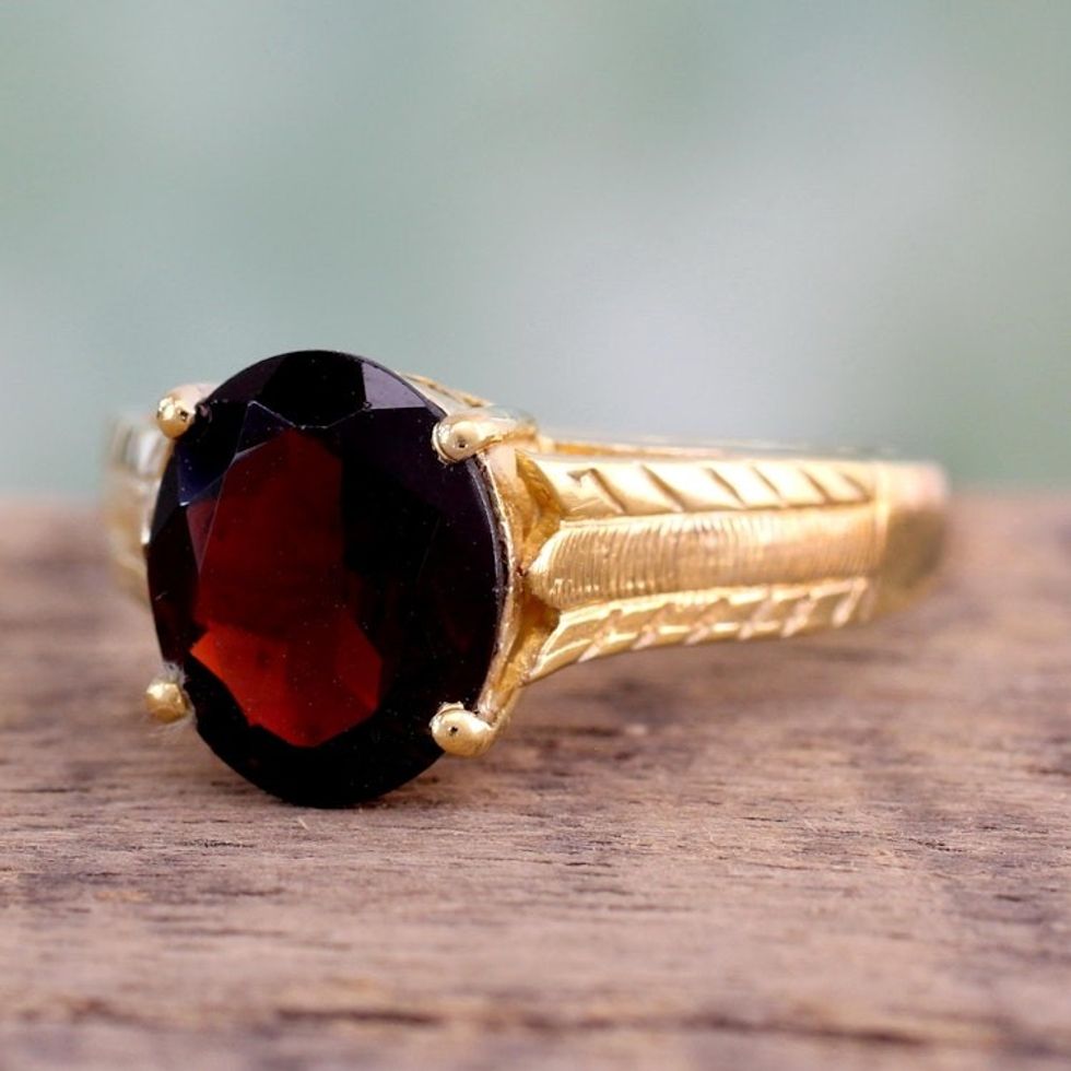 Handcrafted Gold Vermeil and Garnet Solitaire Ring 'Royal Red'