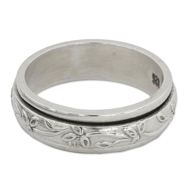 Alternate image for Sterling Silver Spinner Ring with Leaf Motifs from India Spinning Leaves