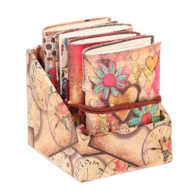 Alternate image for Floral Motif Paper Journals from India Set of 4 Daily Notes