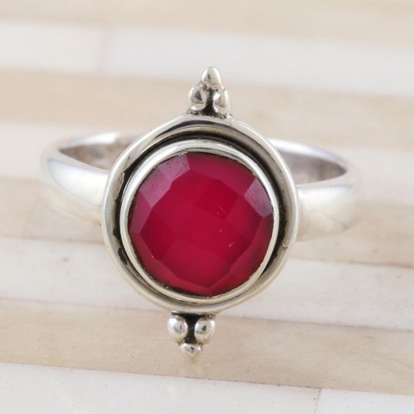 Alternate image for Faceted Pink Chalcedony Sterling Silver Cocktail Ring Pink Summer Moon