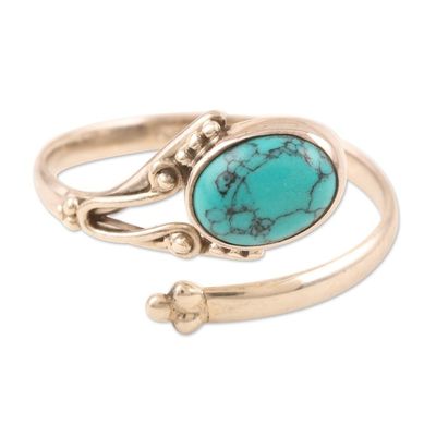 Alternate image for Hand Crafted Sterling Silver Wrap Ring from India Wrapped in Turquoise