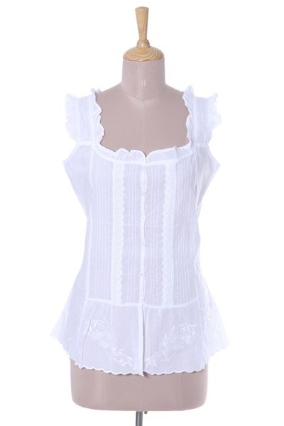 Alternate image for Embroidered Cotton Blouse in White from India Summer Lace