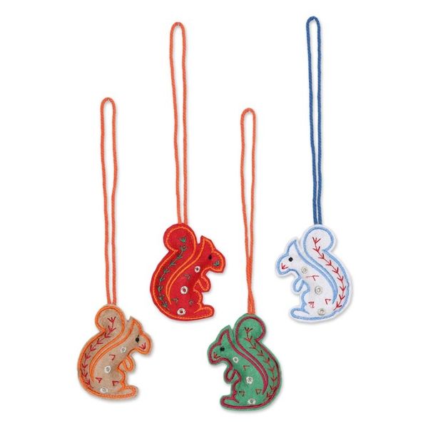 Alternate image for Assorted Color Squirrel Ornaments in Wool Felt Set of 4 Squirrel Greetings