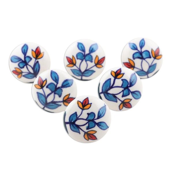 Alternate image for Hand-Painted Leaf-Motif Ceramic Knobs Set of 6 Cheerful Leaves