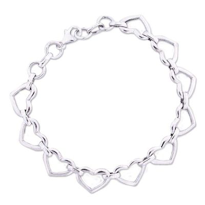 Alternate image for Romantic Sterling Silver Heart Bracelet India Hearts