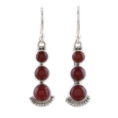 Alternate image for Round Carnelian and Sterling Silver Dangle Earrings Triple Gleam