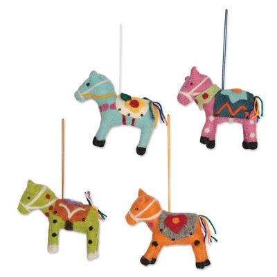 Alternate image for Set of 4 Colorful Embroidered Wool Felt Pony Ornaments Spring Ponies
