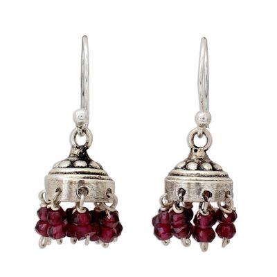 Alternate image for Jhumki Style Earrings with Sterling Silver and Garnets Traditional Grace