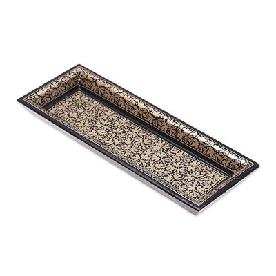 Alternate image for Leaf Motif Papier Mache and Wood Decorative Tray from India Leaves of the Valley