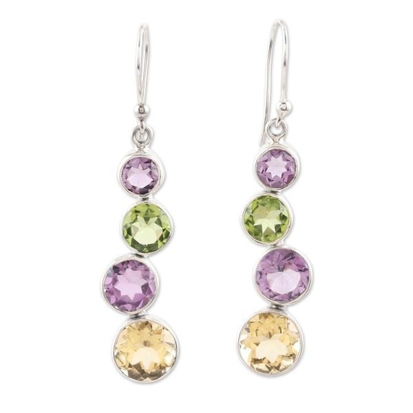 Alternate image for Amethyst and Peridot Dangle Earrings Three Friends