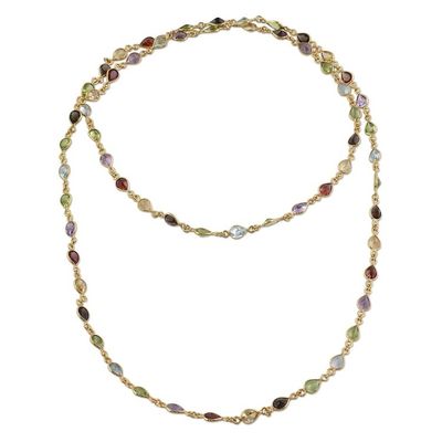 Alternate image for Hand Crafted Gold Plated Multigem Link Necklace from India Gemstone Romance