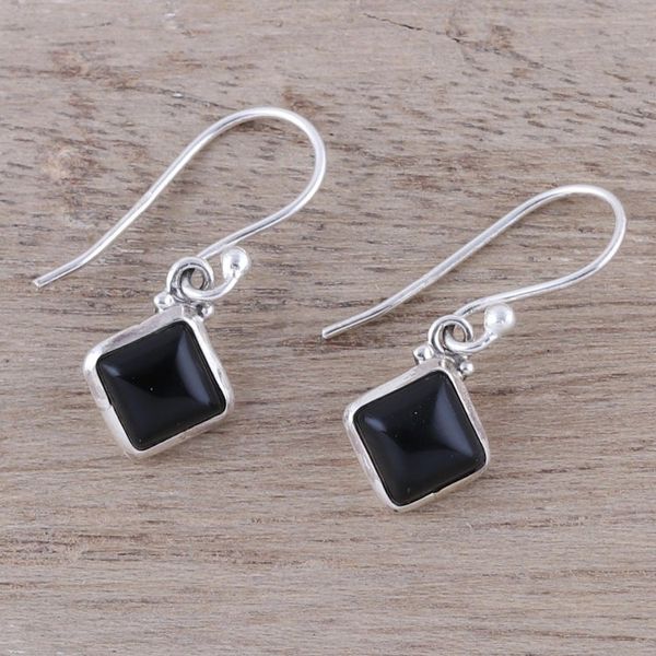 Alternate image for Square Onyx Dangle Earrings Crafted in India Happy Kites in Black