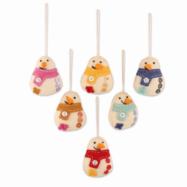 Alternate image for Handcrafted Snowman Ornaments from India Set of 6 Snowman Party