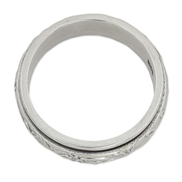 Alternate image for Sterling Silver Spinner Ring with Leaf Motifs from India Spinning Leaves