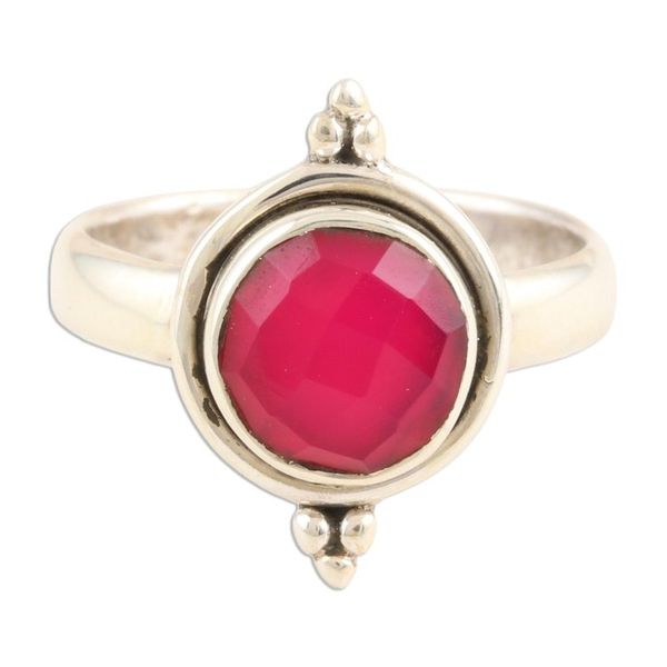 Alternate image for Faceted Pink Chalcedony Sterling Silver Cocktail Ring Pink Summer Moon