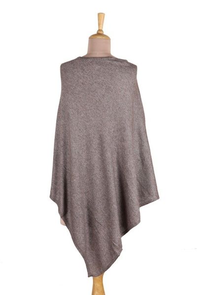Alternate image for Indian Cashmere Wool Knitted Dark Taupe Poncho Dark Taupe Warmth