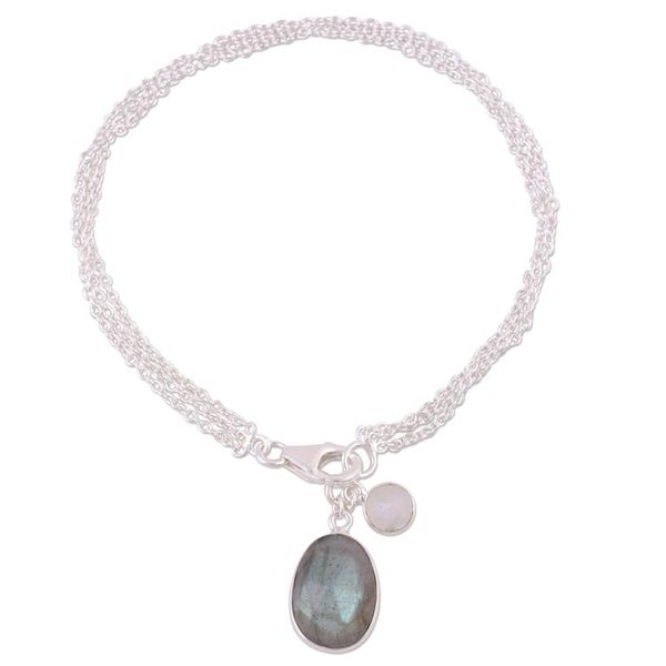 Alternate image for Labradorite and Rainbow Moonstone Charm Bracelet from India Twinkling Harmony