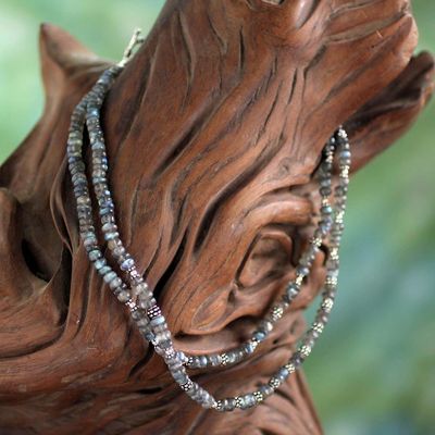 Alternate image for Sterling Silver Labradorite Necklace Handmade in India Misty Dawn