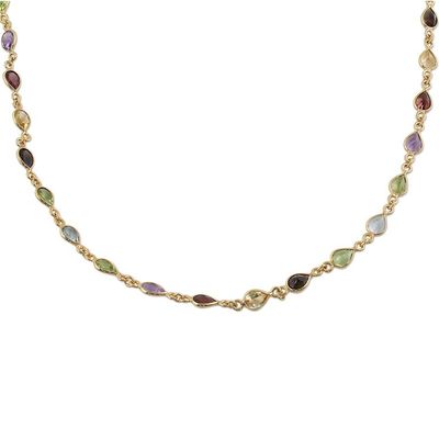 Alternate image for Hand Crafted Gold Plated Multigem Link Necklace from India Gemstone Romance
