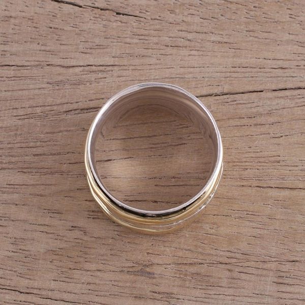 Alternate image for Handmade Sterling Silver and Brass Spinner Ring from India Five Rotations
