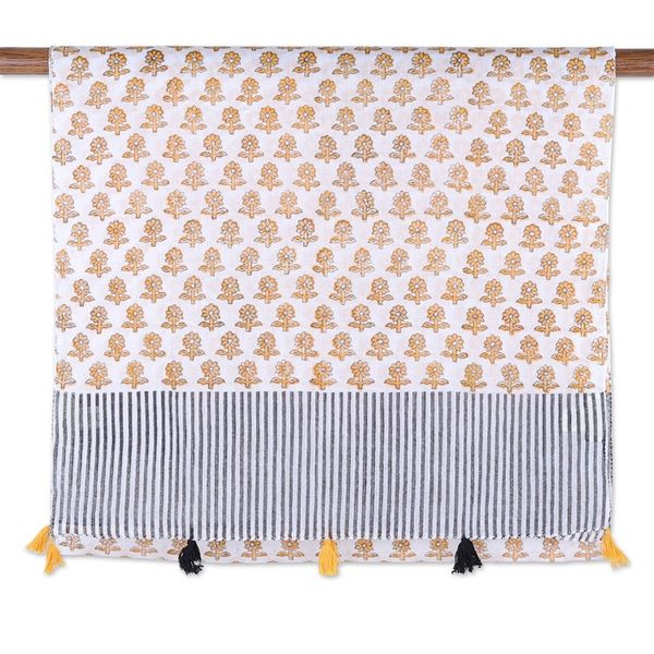 Alternate image for Block-Printed Cotton Scarf with Floral and Striped Motifs Goldenrod Meadow