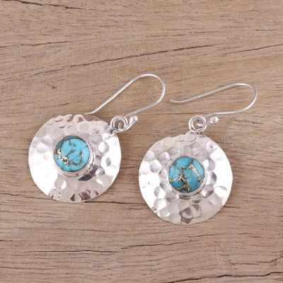 Alternate image for Blue Composite Turquoise and Sterling Silver Dangle Earrings Cosmic Beauty