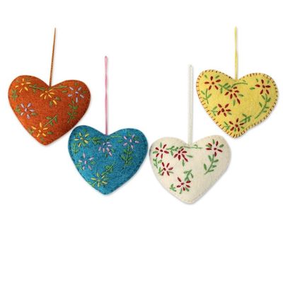 Alternate image for Hand Made Holiday Ornaments in Different Colors Set of 4 Holiday Hearts