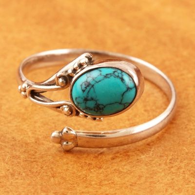 Alternate image for Hand Crafted Sterling Silver Wrap Ring from India Wrapped in Turquoise