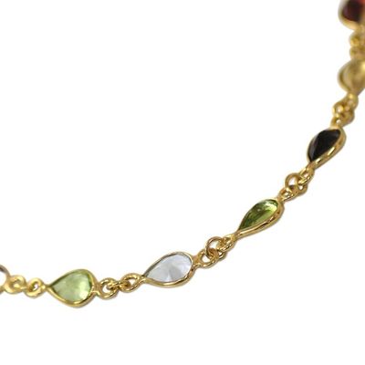 Alternate image for Hand Crafted Gold Plated Multigem Link Necklace from India Gemstone Romance