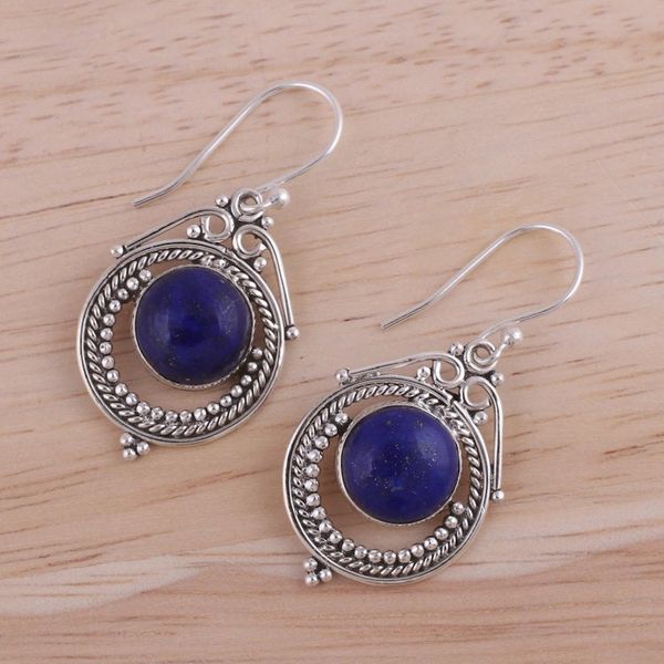 Alternate image for Lapis Lazuli and Sterling Silver Dangle Earrings from India Elegant Globes