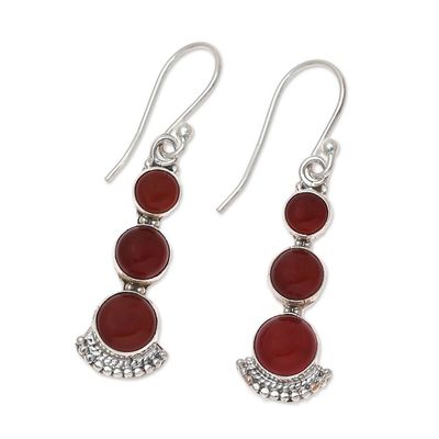 Alternate image for Round Carnelian and Sterling Silver Dangle Earrings Triple Gleam