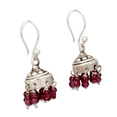 Alternate image for Jhumki Style Earrings with Sterling Silver and Garnets Traditional Grace