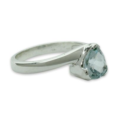Alternate image for Hand Made Solitaire Blue Topaz Ring in Sterling Silver Scintillating Jaipur