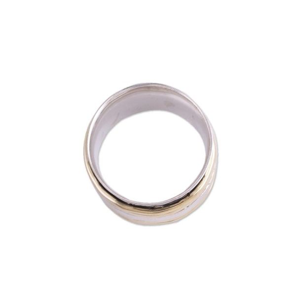 Alternate image for Handmade Sterling Silver and Brass Spinner Ring from India Five Rotations