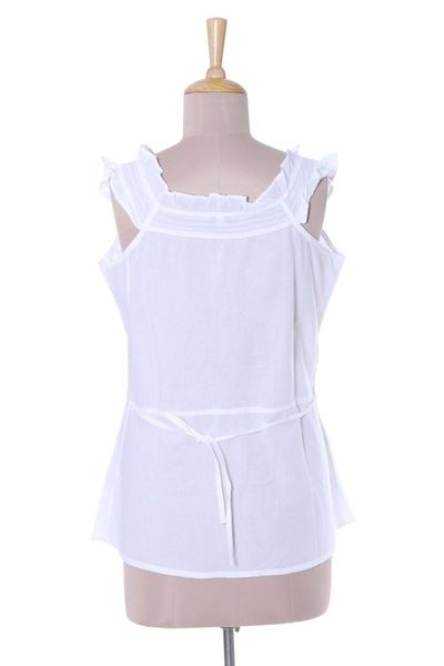 Alternate image for Embroidered Cotton Blouse in White from India Summer Lace