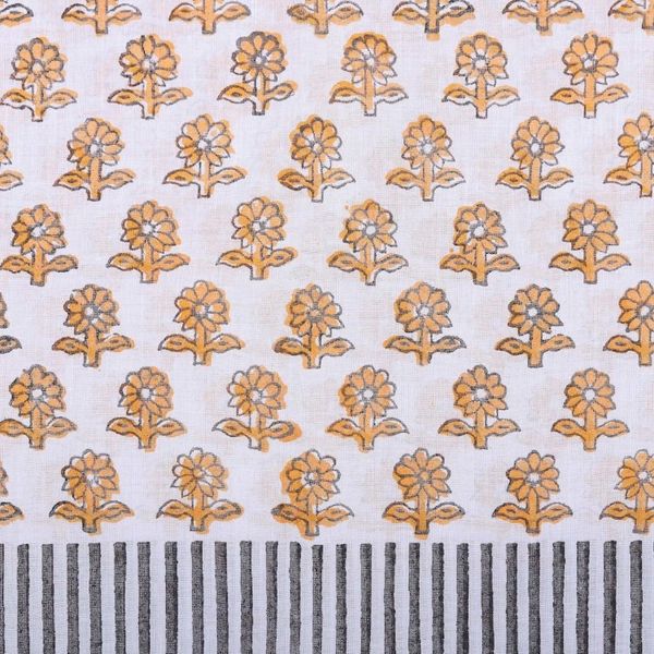 Alternate image for Block-Printed Cotton Scarf with Floral and Striped Motifs Goldenrod Meadow