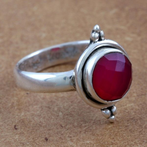 Alternate image for Faceted Pink Chalcedony Sterling Silver Cocktail Ring Pink Summer Moon
