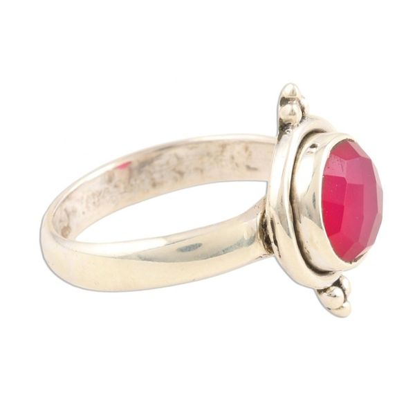 Alternate image for Faceted Pink Chalcedony Sterling Silver Cocktail Ring Pink Summer Moon