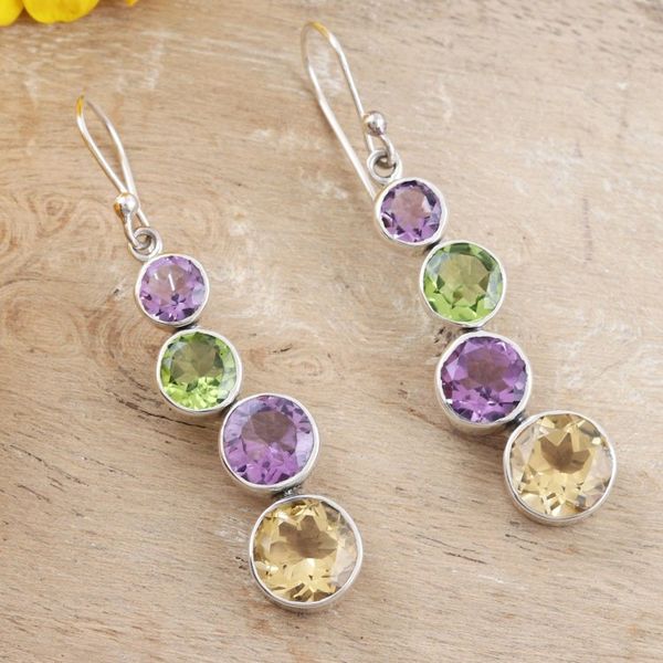 Alternate image for Amethyst and Peridot Dangle Earrings Three Friends