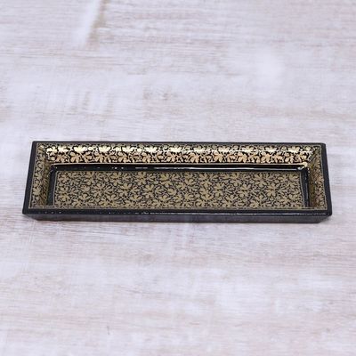 Alternate image for Leaf Motif Papier Mache and Wood Decorative Tray from India Leaves of the Valley